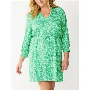 Draper James RSVP Lined 3/4 Sleeve Green White Floral Dress M